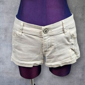 Hollister White Denim Short Jean Shorts Distressed‎ Low Rise Size 7 Juniors